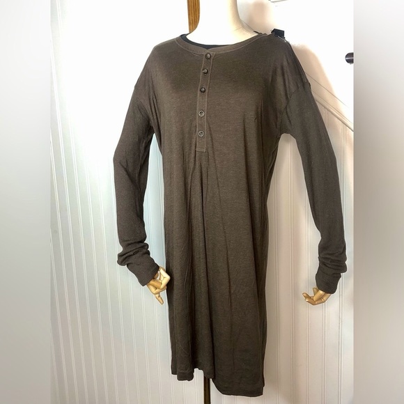 RALPH LAUREN Brown Long Sleeve Henley Dress Size XL NWT with flaw